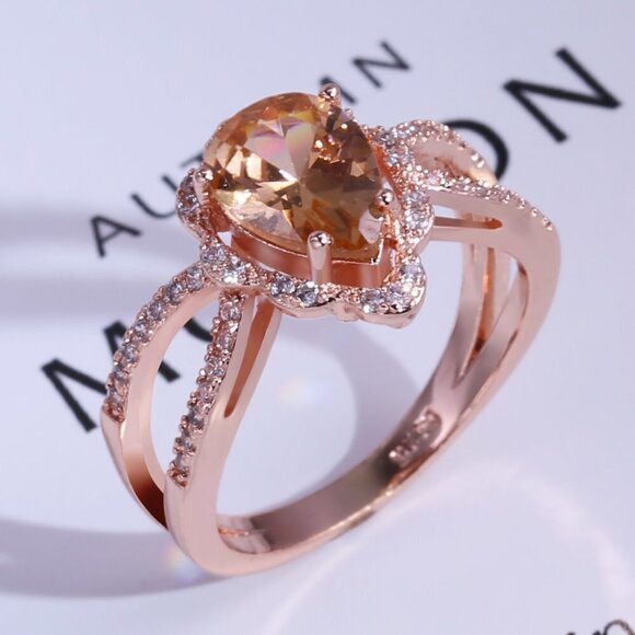 💎 Elegant Pear Zircon Double Layer Rose Gold Water Drop Ring for Women,VIP542 - Picture 3 of 5